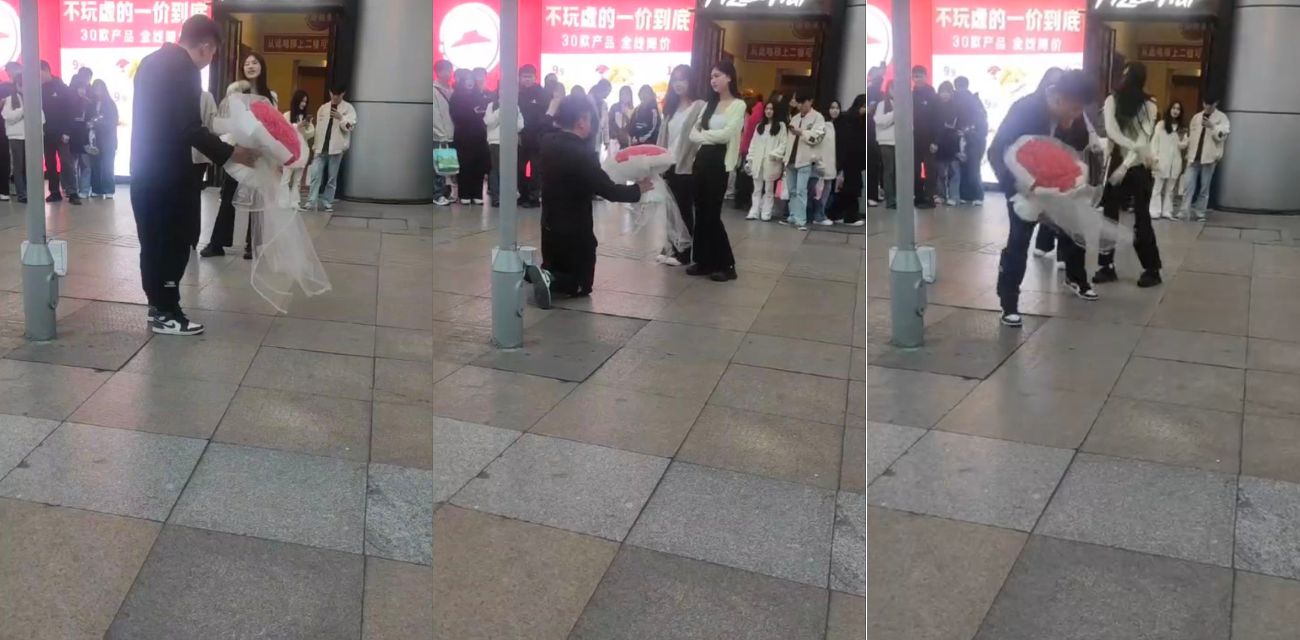 广西南宁男网红当街求婚女神 被一耳光打飞尊严打掉人格 爱情真的需要放下尊严去争取吗？