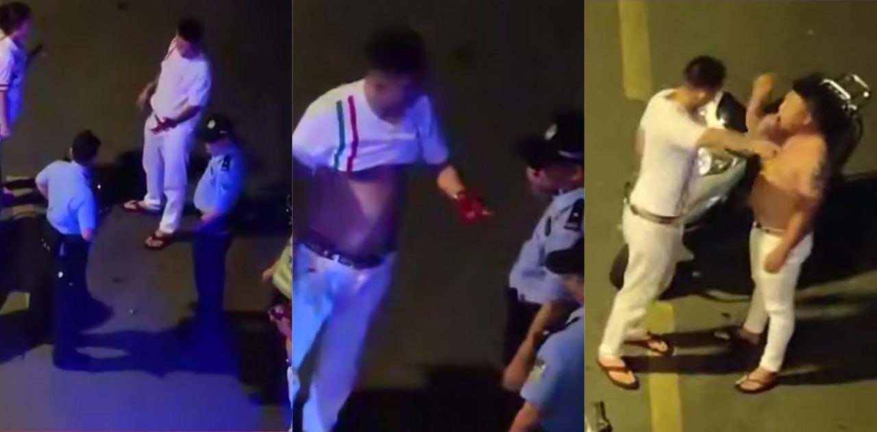 凌晨街头冲突砍人视频流出 几个小伙喝多了吵架 直接从摩托底座抽刀猛砍 现场混乱不堪 看的人心惊胆战