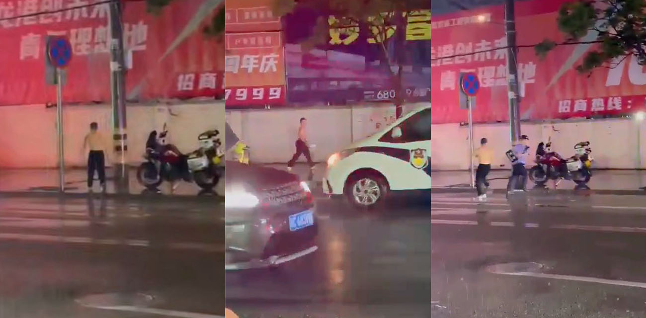 广西柳州闹市区惊现持刀砍人事件 男子为讨薪挥刀砍向警察 没被击毙就太仁慈了