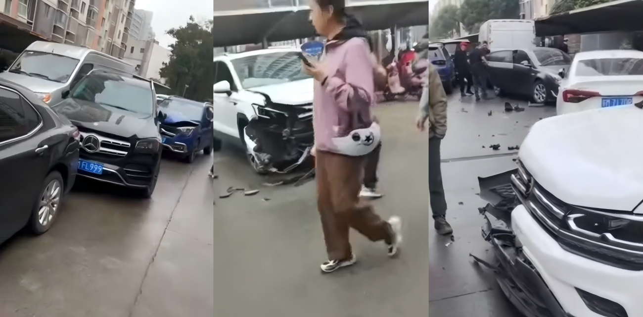 泰州市靖江江阳菜场车祸现场 女司机不知何原因发疯猛1撞12 车碎一地让人心惊
