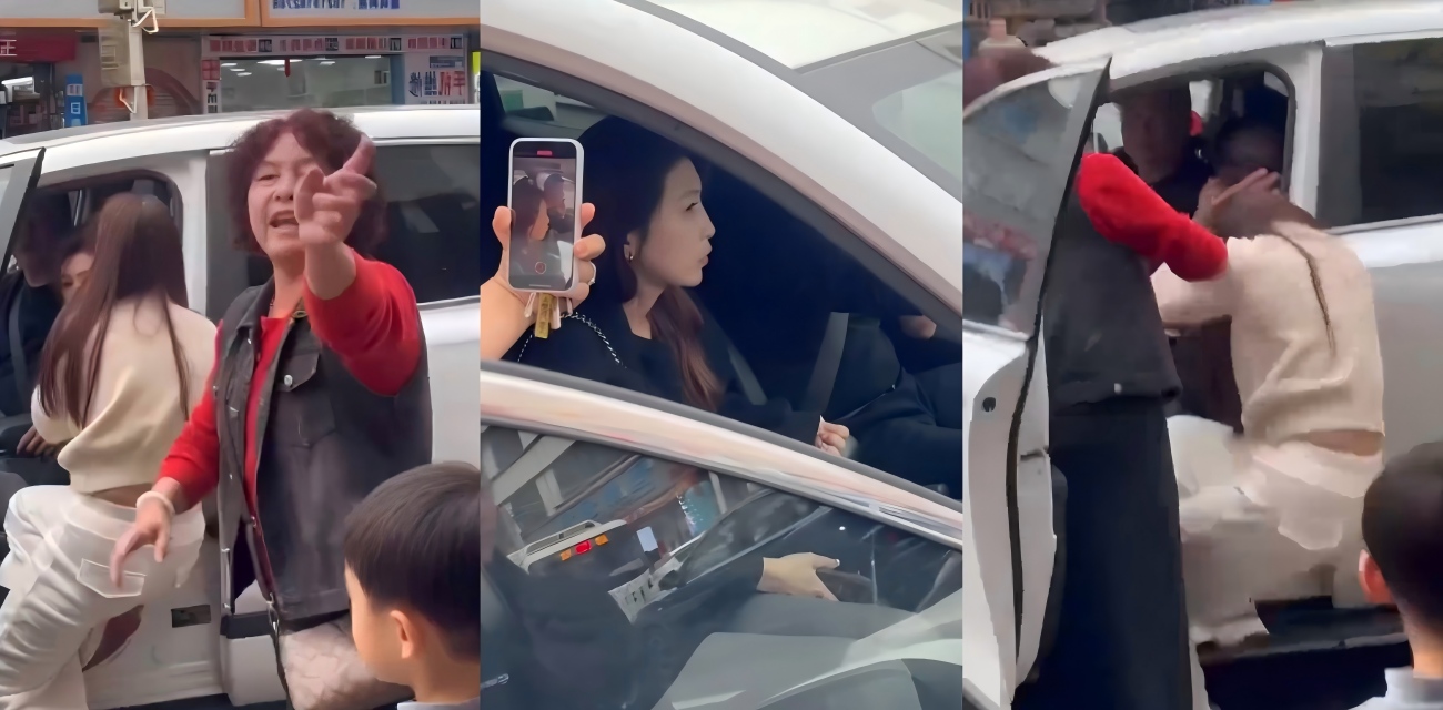 当街围堵捉奸老公 原配怒拽小三头发 渣男护驾现场失控 怒火值拉满