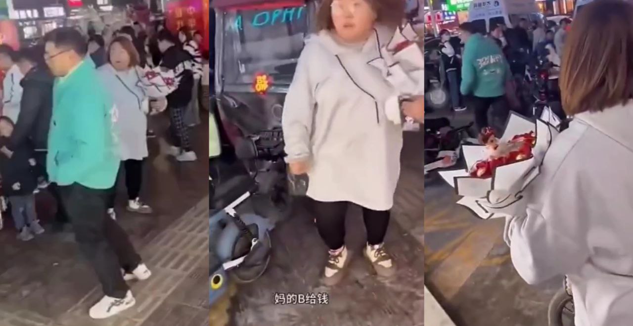 重量级网友网恋后奔现翻车 发现货不对板 男子要走 男子拒付天价花钱女子对其暴打要钱