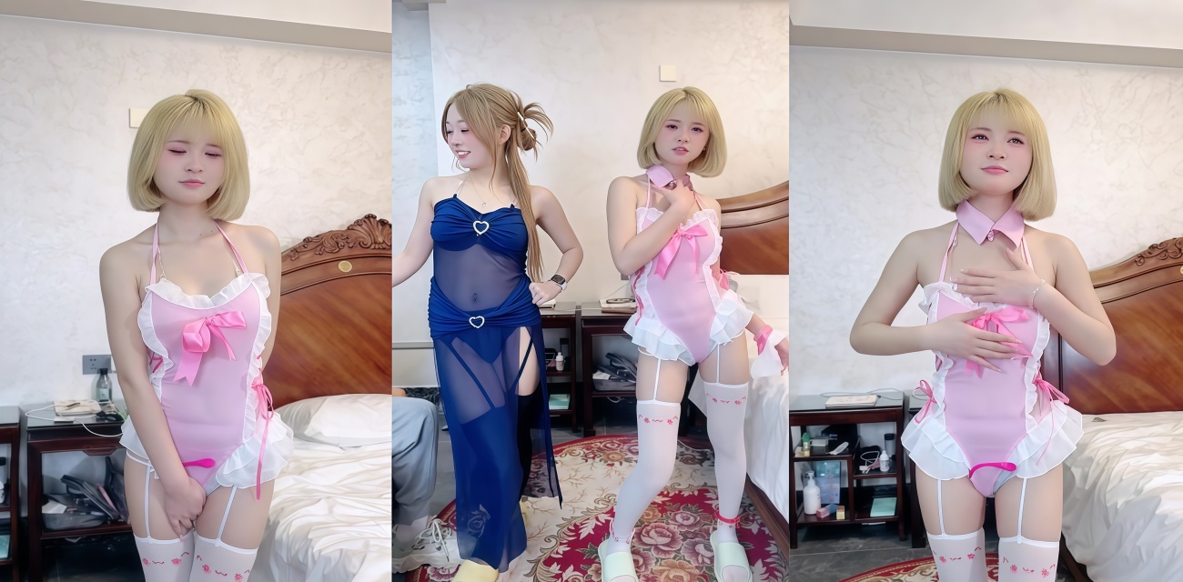 00后校花嫩妹敏儿 粉色蝴蝶结女仆装直播 一起完成任务双飞喊爸爸