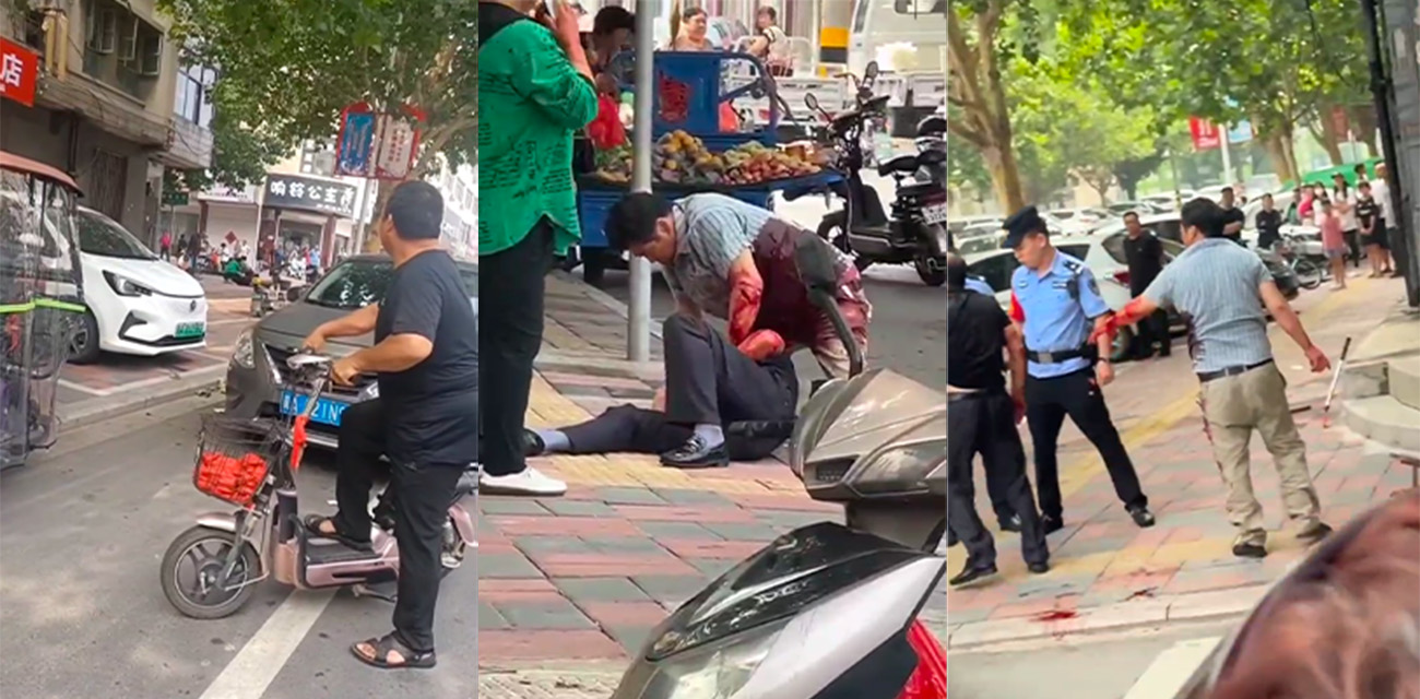 石家庄赞皇热门事件 两中年男子当街打架浑身是血 不知道多大仇恨往死里弄对方