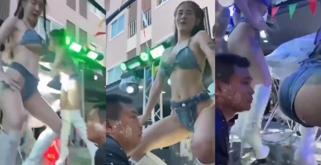 泰国泼水节变甩逼节 火辣美女穿着清凉淫荡热舞 大哥被特殊照顾骚逼怼脸诱惑