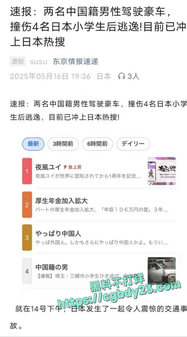 两名中国籍男性驾驶豪车撞伤4名日本小学生后逃逸 4