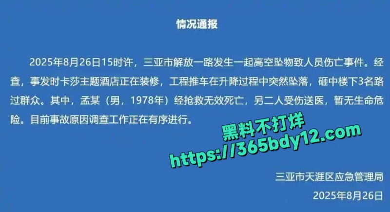 三亚酒店装修工程推车坠落砸中3名路人1