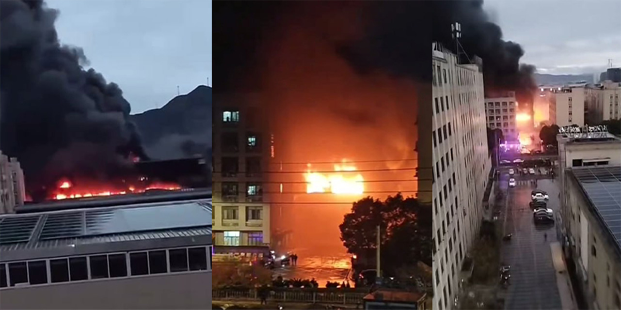 浙江平阳海西工业区突发火情 滚滚浓烟下 大火映红了半边天