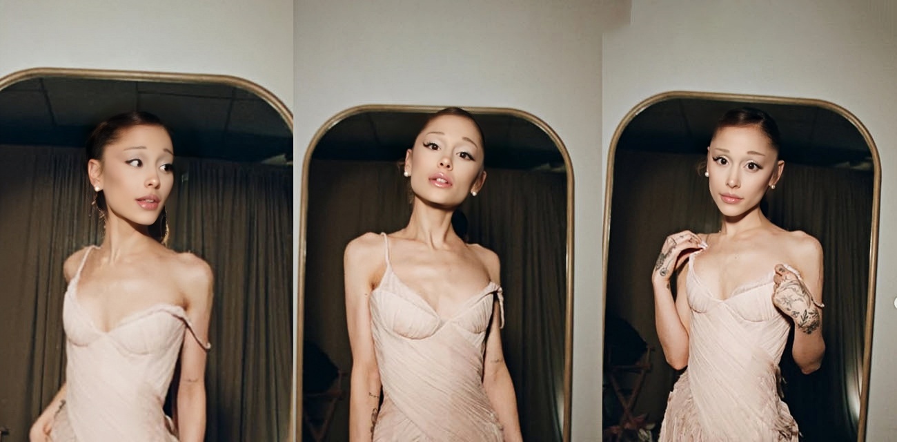 ArianaGrande机场逗狗走光 红格子低胸裙乳头照片在IG疯传