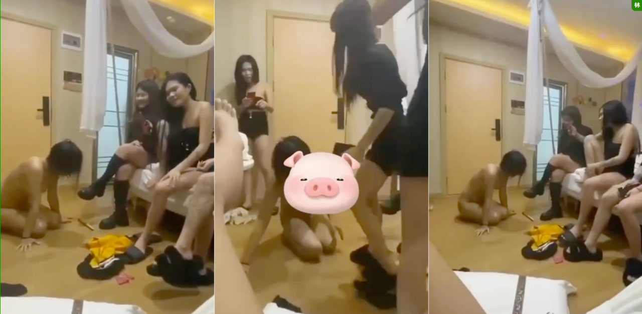 广西某地一群贱女人霸凌一个女孩，逼着女孩全裸让其第一次给他爸！