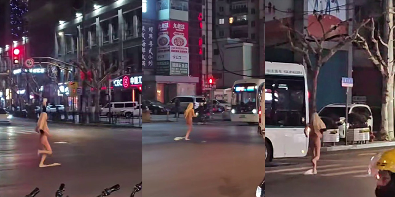 不愧是上海啊 大城市就是开放 都不到深夜就开始做主人的任务了在大街上裸奔