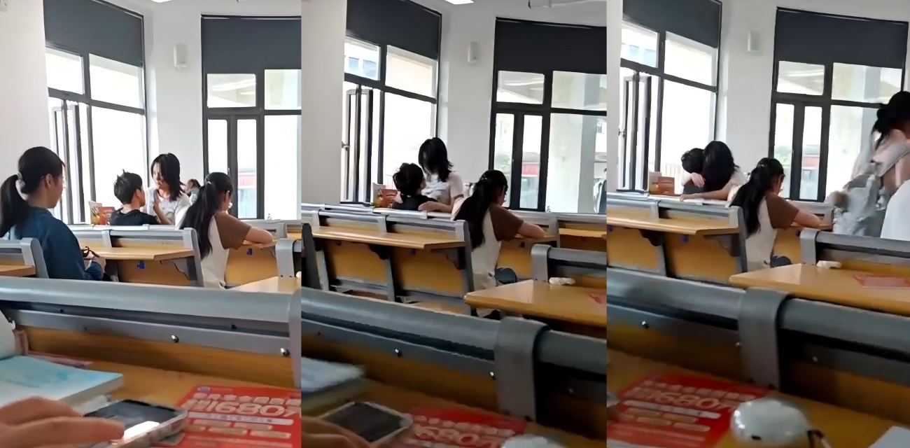 教室秒变偶像剧 情侣课间亲热旁若无人 现在的年轻人真的太会玩了