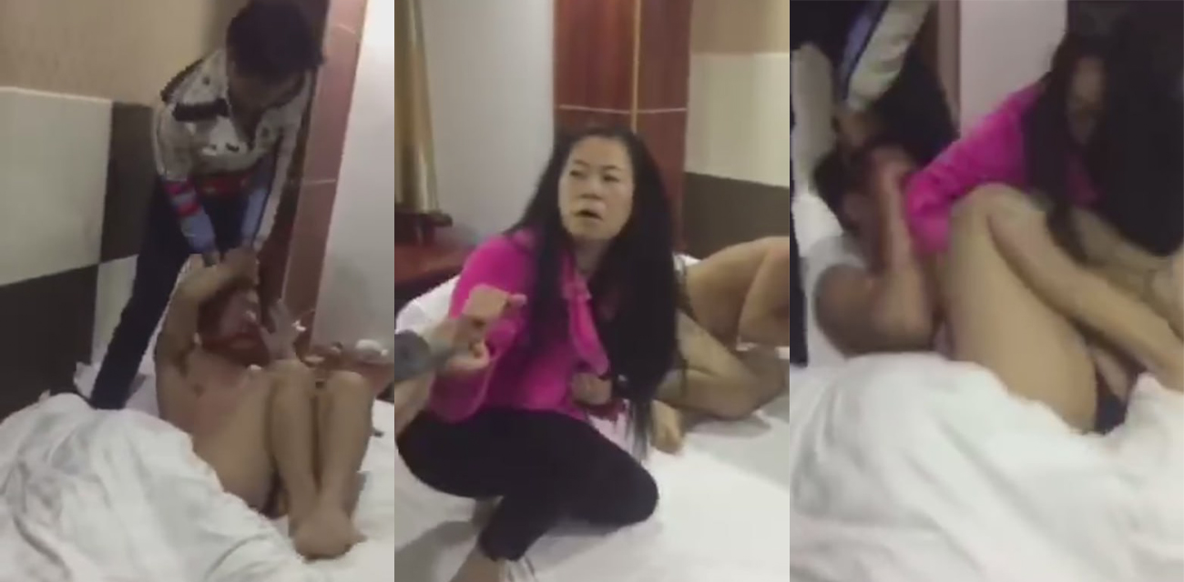 妻子出轨老公捉奸现场 众人破门而入疯狂暴打情夫 女的拼死保护情夫不顾自己也被打 真爱啊
