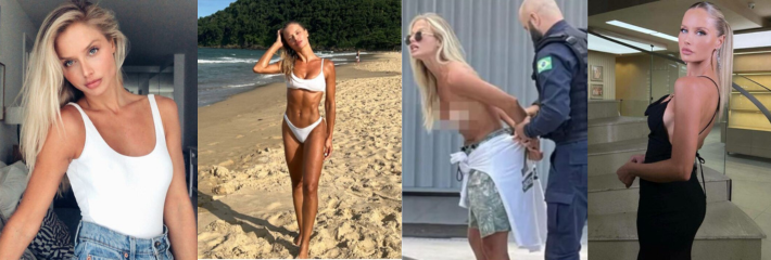 巴西37岁女模 CarolineWerner 海滩遛狗解放双乳遭到警察逮捕！视频遭全网热议～