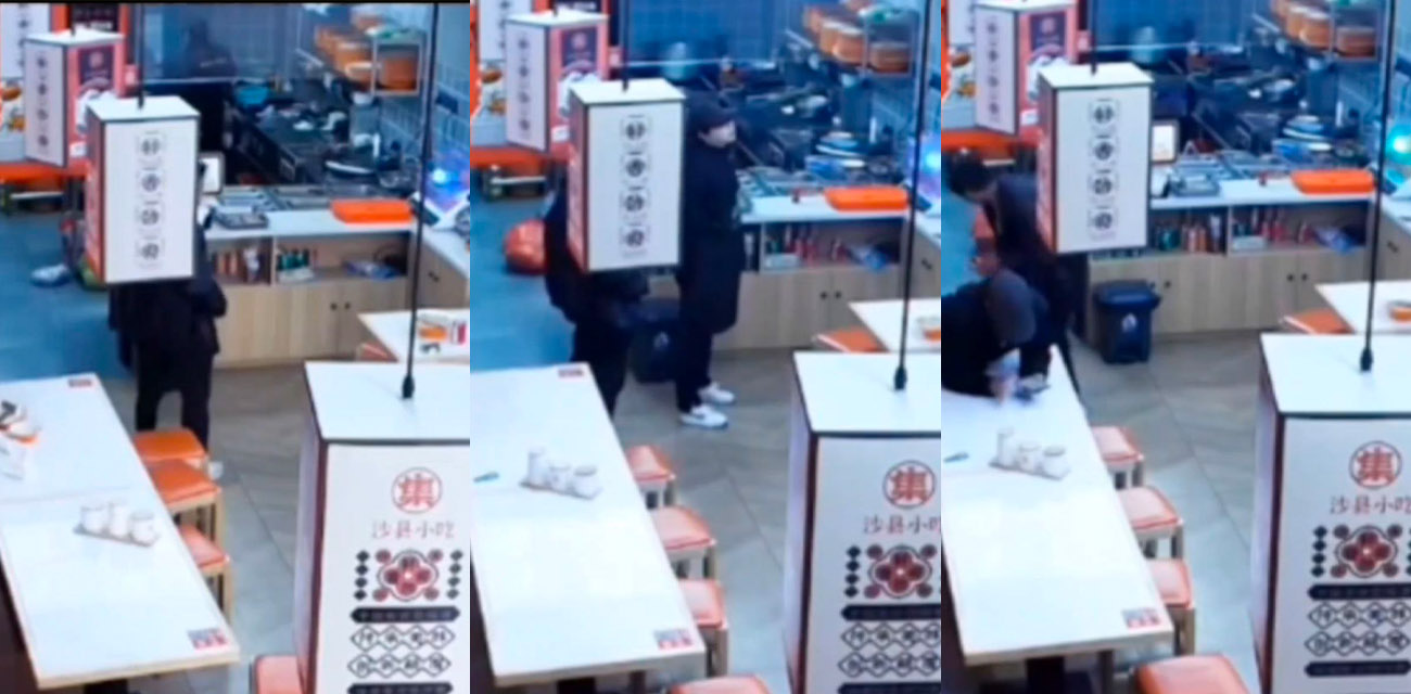 餐厅监控猎奇曝光 性压抑了许久的大叔 饭店躲开女服务员视线后 去闻屁股 妹子全程竟然无察觉
