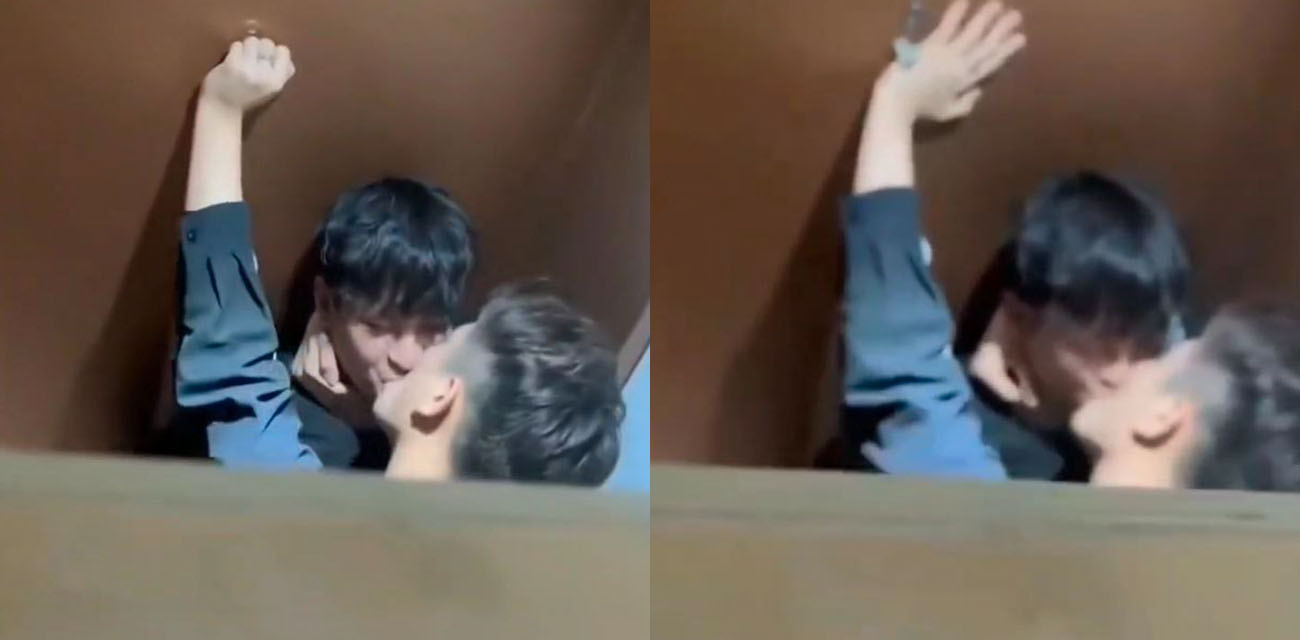 山东潍坊理工大学男厕惊现同性恋激情一幕 两男同学隔间疯狂激吻数十秒