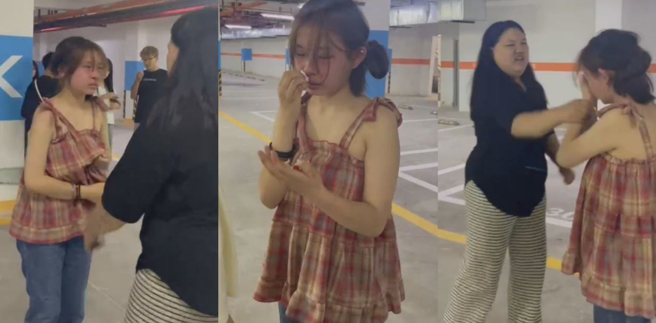陕西地下停车场霸凌事件 女孩被霸凌者疯狂掌掴扇耳光 现在黑衣服肥婆女孩已被全网人肉