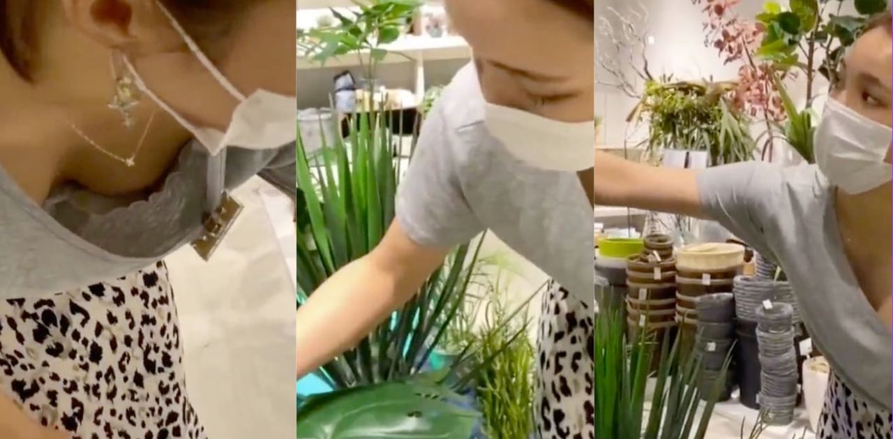 网络爆火的港男走进花店买花偷拍美女店员！内衣乳房皆被曝光！