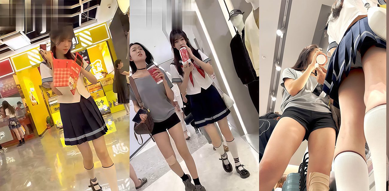 抄底大神KFC 商场抄底JK水手服超美学生妹 修长美腿裙底臀部风光尽显
