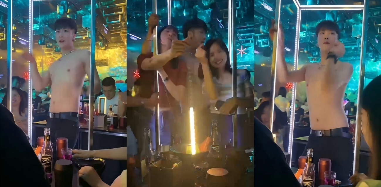 夜场淫靡爆光流出 富婆捏牛子刷万块 牛郎光膀子贴身蹭 警察前脚走后脚继续嗨