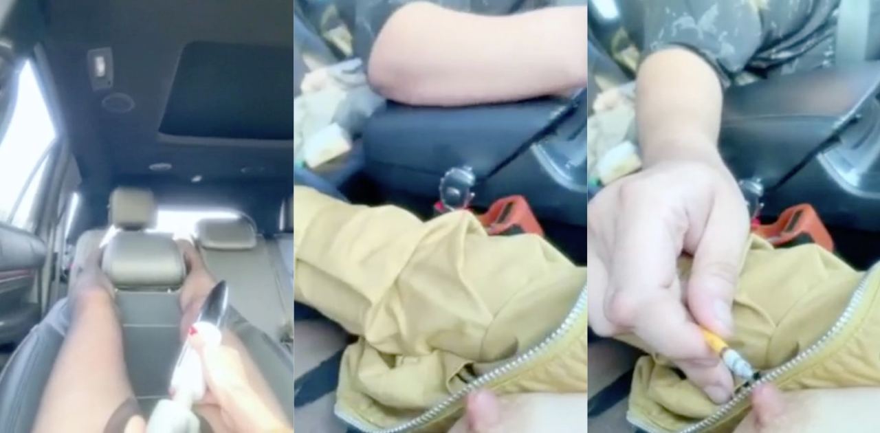 自慰姐在车上与金主大展身手，上演烟头烫乳头的高潮片段！