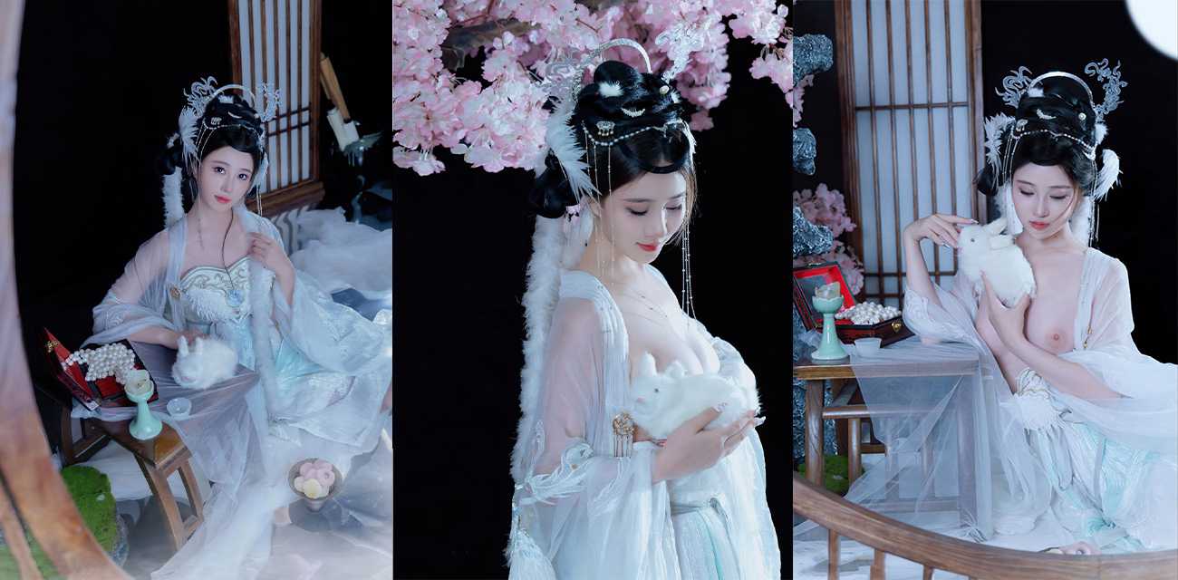 中秋节特辑！推特福利姬 年年 cos嫦娥仙子穿着国风汉服露出完美嫩乳 诱惑感十足！