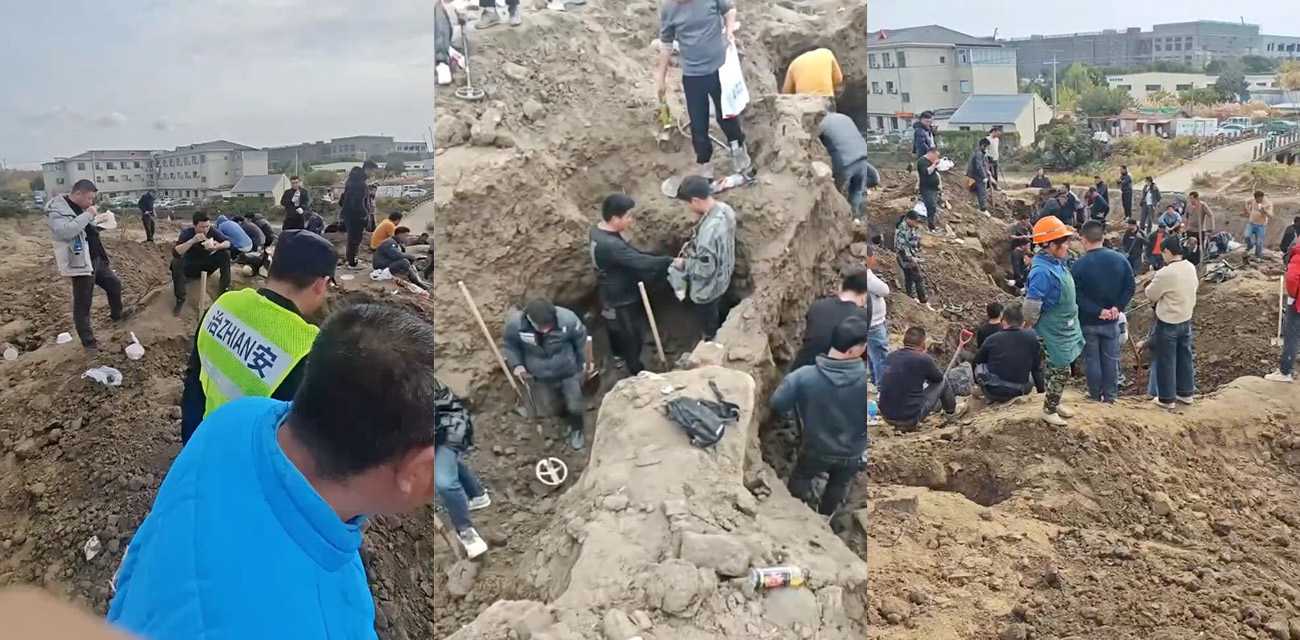 上海松江挖银元潮彻底失控 工地意外爆出数百枚袁大头 寻宝党连夜狂刨