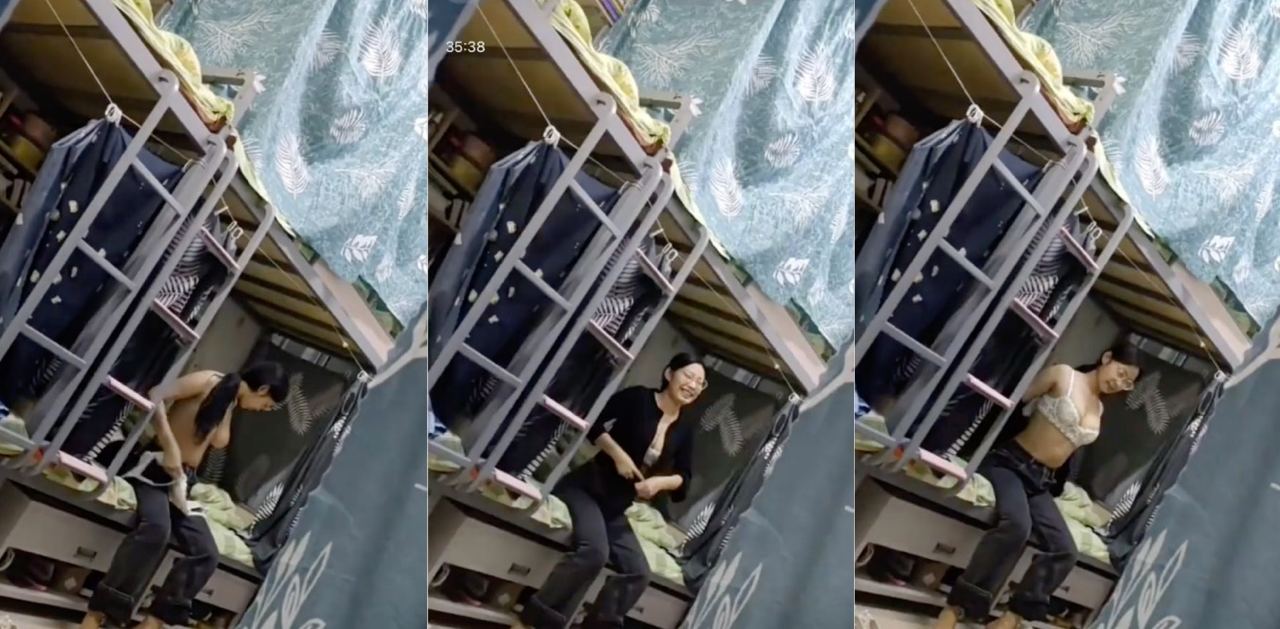 爆出大学女宿舍的室友全裸睡觉，奶子下垂的室友常年裸睡得出经验惊呆网友！