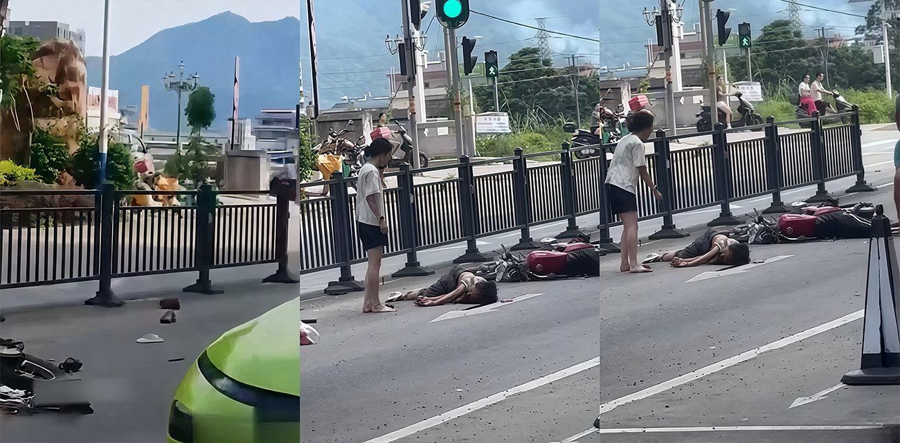 广东佛山渣土车转弯时 将摩托车卷到车轮下拖行十几米 摩托车驾驶员当场身亡现场惨烈