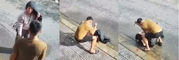 越南街头监控曝光 男子疯狂行凶 狠毒刀刃捅向受害者 鲜血满地触目惊心！
