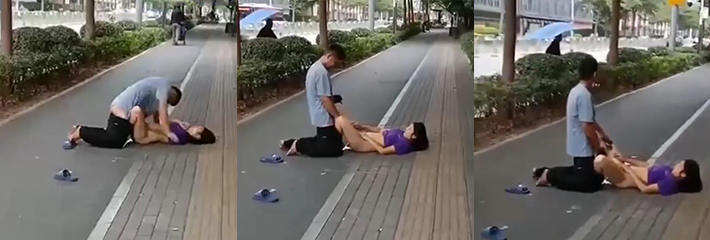 牛人！贵州夫妻直接在马路上干了起来，摩的大哥直接走不动道了