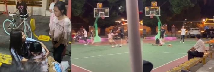 篮球场一脚踢飞小仙女 又是恐婚的一天 小女孩跟男友吵架 男友在篮球场兄弟面前丢了面子飞起就是一脚！