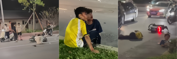 广西南宁鬼火少年深夜飙车两两相撞 血溅街头直接倒地哀嚎 围观群众以为打群架