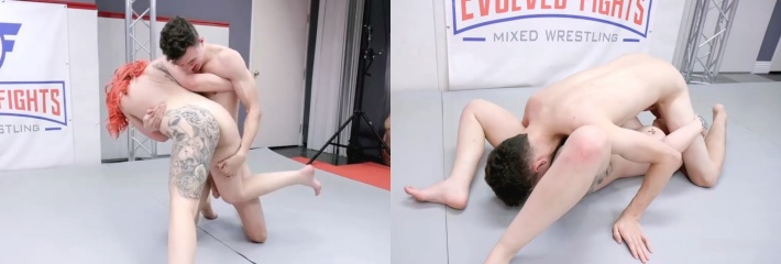 男女混合全裸摔跤比赛 Josh Rivers 迎战火热的红发女郎 Taylor Nicole 激烈的性爱大战！