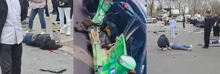 西安市拾翠路 一轿车超速行驶 路口与出租车相撞现场视频曝光 乘客直接被甩出车外