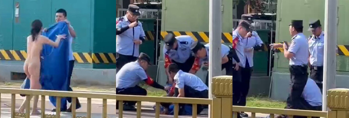 某大街惊现裸女出行 疑似主人的任务 肥臀美女当街全裸 虽然玩的挺疯的 但身材的确不错！