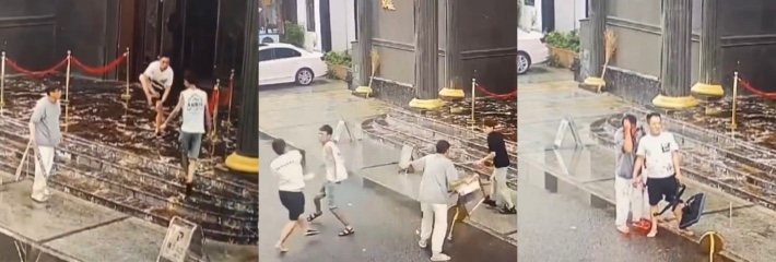 男子没本事还帮兄弟出头 实力不行反被砍伤 监控视频实录事件全过程！