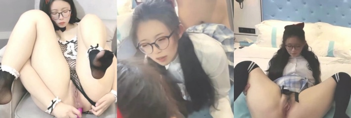 清纯高颜值思雨 斯文眼镜学生制服嫩妹反差露脸 床上全自动到床下 双洞道具玩弄极致快感