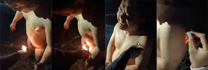 山东某地一男子被人大冬天脱光了衣服火烧鸡巴！并扬言这也就是在山东！