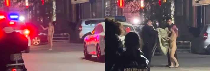 瓜友偷拍街头裸女 身材纤细的长腿妹 疑似在完成主人任务 但身材的确是不错呢！