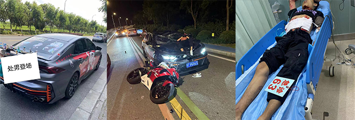 上海影豹R逆行 撞飞摩托车 车主事后狡辩 称系摩托车自己撞上去的？