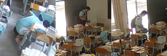 广东佛山三水华侨中学一高中生趁午休教室无人 偷拿女生的衣服打飞机 往女生的水杯里射精！