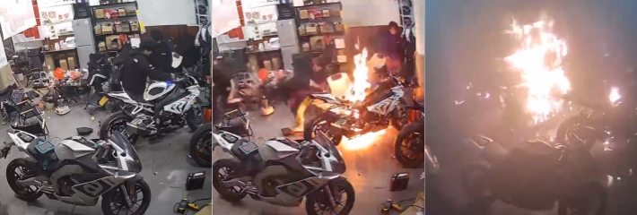一机车店员手欠轰油门 突然一下摩托爆燃把整个店都烧了 让你手贱吧啥都没了！