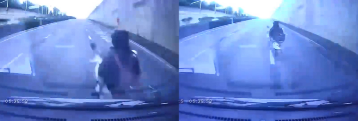 被撞的冤不冤？小电驴在马路上正常行驶着 被大客车从后面撞飞 开得慢也有错？