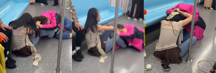 地铁车厢里老仙女怒怼小仙女 俩人当场撕破脸互骂互推 现场视频流出场面失控