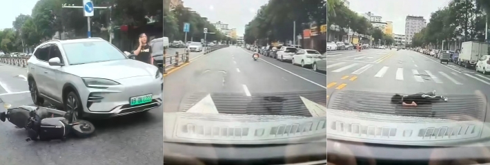 精神小伙骑电动车狂飙 轮胎打滑摔倒当场丧命 后方比亚迪车头惨遭碰撞 行车记录仪曝光