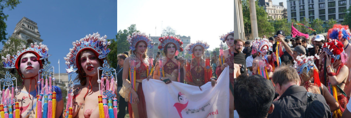 英国狗逼传媒公司召集靓女在街头裸体画上国产京剧造型 极其下头的行为简直有辱国粹！
