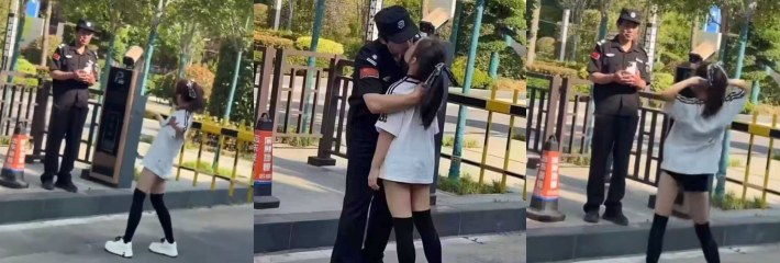 抖音网红为了直播效果 主动勾引保安 反被保安制裁强行索吻 为了流量真的什么低俗直播都能开！
