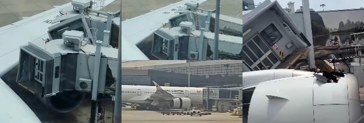 东航MU5406航班5.2上海虹桥撞廊桥！成都飞沪A350落地滑行连撞多次 乘客吓尿