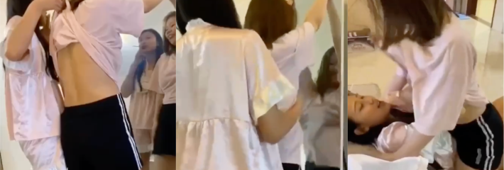 正所谓防火防盗防闺蜜是真的存在 闺蜜之间玩的太疯狂直接把奶子全露出来了！